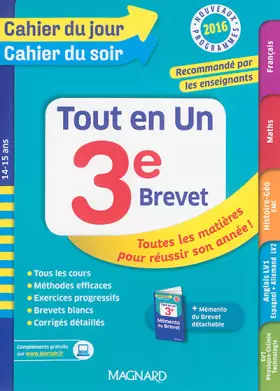 Couverture du produit · Cahier du jour/Cahier du soir Tout en Un 3e - Nouveau programme 2016