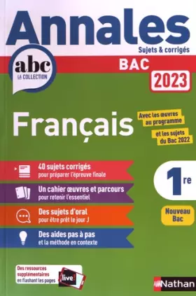 Couverture du produit · Annales ABC du BAC 2023 - Français 1re - Sujets et corrigés - Enseignement commun première - Epreuve finale Bac 2023