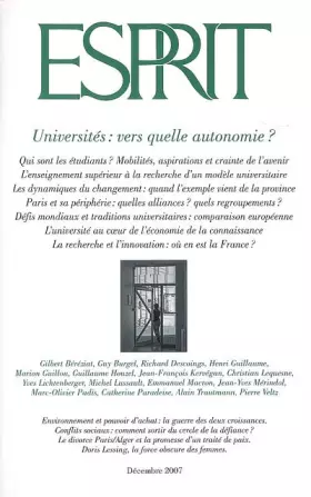 Couverture du produit · Esprit n° 12 Décembre 2007 Universités : vers quelle autonomie ?