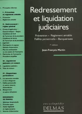 Couverture du produit · REDRESSEMENT ET LIQUIDATION JUDICIAIRE. Prévention, règlement amiable, faillite personnelle, banqueroute, 7ème édition