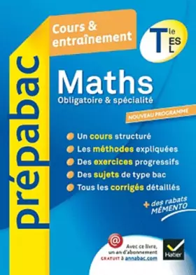 Couverture du produit · Maths Tle ES, L - Prépabac Cours & entraînement: Cours, méthodes et exercices - Terminale ES, L