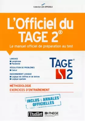 Couverture du produit · L'officiel du TAGE 2 - Le manuel officiel de préparation au test