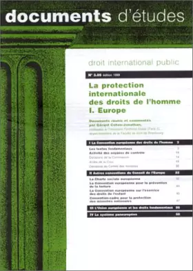 Couverture du produit · LA PROTECTION INTERNATIONALE DES DROITS DE L'HOMME: Tome 1, Europe
