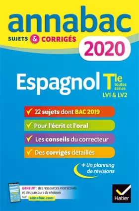 Couverture du produit · Annales Annabac 2020 Espagnol Tle LV1 et LV2: sujets et corrigés du bac Terminale toutes séries