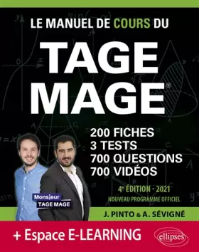 Couverture du produit · Le Manuel de Cours du TAGE MAGE - 3 tests blancs + 200 fiches de cours + 700 questions + 700 vidéos - Édition 2021