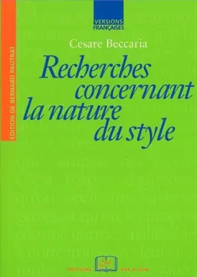 Couverture du produit · Recherches concernant la nature du style