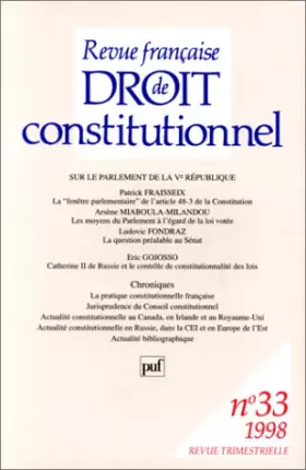 Couverture du produit · Revue française de droit constitutionnel, 1998, n° 33 : Sur le Parlement de la Ve République