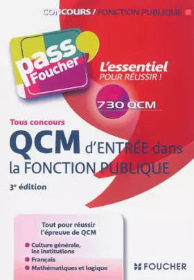 Couverture du produit · Pass'Foucher - QCM d'entrée dans la fonction publique 3e édition