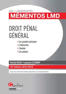 Couverture du produit · Mémentos LMD - Droit pénal général 2015-2016, 10ème Ed.