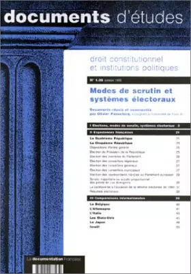 Couverture du produit · DROIT CONSTITUTIONNEL ET INSTITUTIONS POLITIQUES NUMERO 1.05 : MODES DE SCRUTINS ET SYSTEMES ELECTORAUX