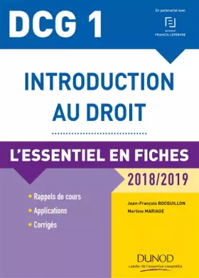 Couverture du produit · DCG 1 - Introduction au droit - 2018/2019 - L'essentiel en fiches