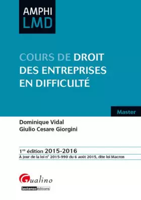 Couverture du produit · Cours de droit des entreprises en difficulté 2015-2016