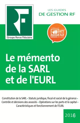 Couverture du produit · LE MEMENTO DE LA SARL ET DE L EURL 2017