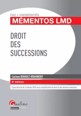 Couverture du produit · Mémentos LMD - Droit des successions 2015-2016, 8ème Ed.