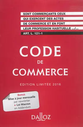 Couverture du produit · Code de commerce 2016. Édition limitée - 111e éd.