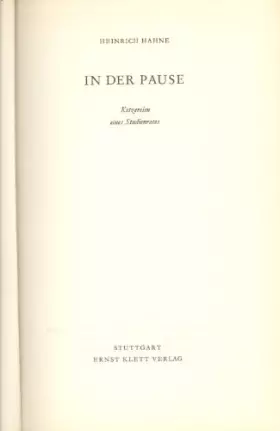 Couverture du produit · In der Pause
