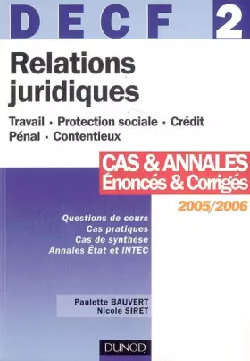 Couverture du produit · Relations juridiques DECF 2 : Cas & annales énoncés et corrigés