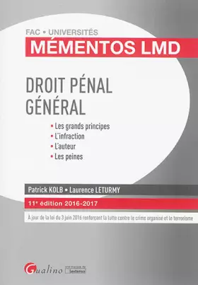 Couverture du produit · Droit pénal général : Les grands principes, l'infraction, l'auteur, les peines