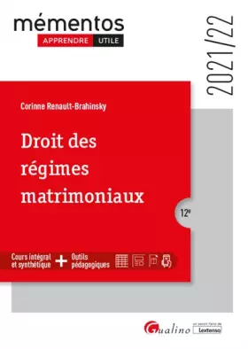 Couverture du produit · Droit des régimes matrimoniaux: Cours intégral et synthétique - Outils pédagogiques - Intègre le régime patrimonial des couples