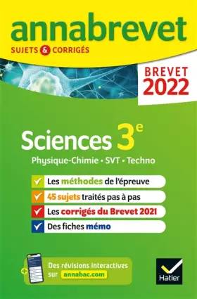 Couverture du produit · Annales du brevet Annabrevet 2022 Physique-chimie, SVT, Technologie 3e: méthodes du brevet & sujets corrigés