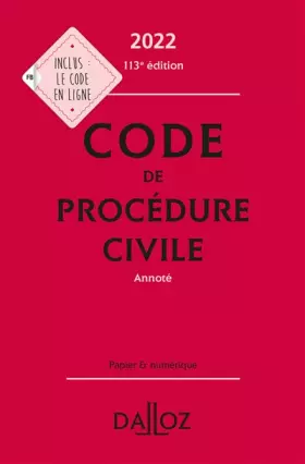 Couverture du produit · Code de procédure civile 2022 113ed - Annoté