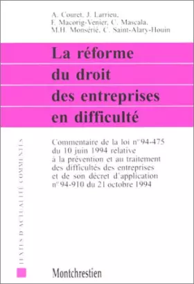 Couverture du produit · La réforme du droit des entreprises en difficulté