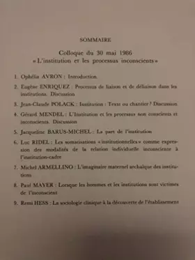 Couverture du produit · LES CAHIERS DE L'IPC "L'INSTITUTION ET LES PROCESSUS INCONSCIENTS"