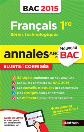 Couverture du produit · Annales ABC du BAC 2015 Français 1re Séries technologiques