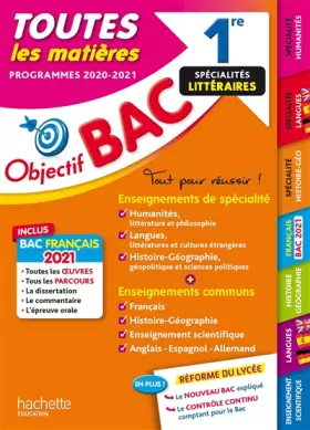 Couverture du produit · Objectif Bac 2021 Toutes les matières 1re Enseignements communs + Spécialités littéraires