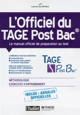 Couverture du produit · L'officiel du TAGE Post Bac - Le manuel officiel de préparation au test