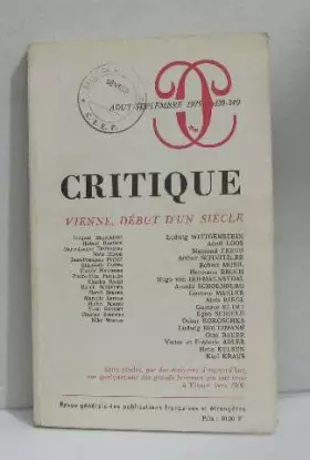 Couverture du produit · Critique aout-septembre 1975 339-340 Vienne, début d'un siècle
