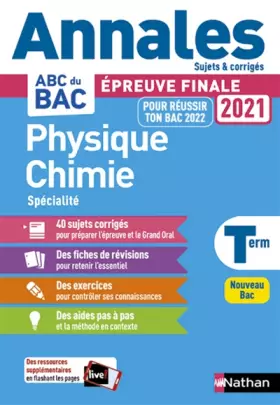 Couverture du produit · Annales ABC du BAC 2021-2022 - Physique-Chimie Tle - Sujets et corrigés - Enseignement de spécialité Terminale - Epreuve finale