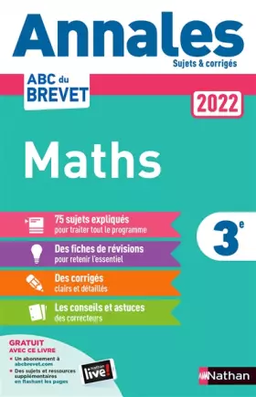 Couverture du produit · Annales ABC du Brevet 2022 - Maths 3e - Sujets et corrigés + fiches de révisions