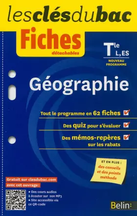 Couverture du produit · Géographie Tles L, ES : Fiches détachables