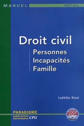 Couverture du produit · Droit civil, Personnes, Incapacités, Familles : DEUG Droit