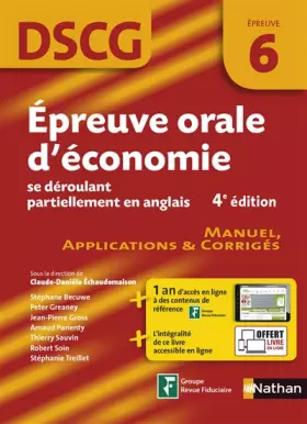 Couverture du produit · Épreuve orale d'économie se déroulant partiellement en anglais - DSCG 6 - Manuel, applications et corrigés