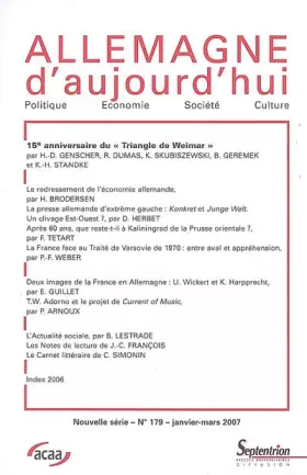 Couverture du produit · ALLEMAGNE D'AUJOURD'HUI, N 179/JANV.-MARS 2007