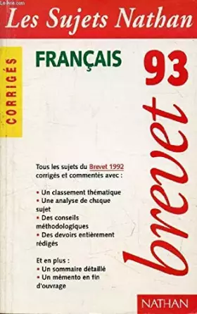 Couverture du produit · Sujets brevet 93 français corriges