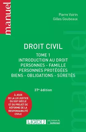 Couverture du produit · Droit civil : Tome 1, Introduction au droit, personnes, famille, personnes protégées, biens, obligations, sûretés