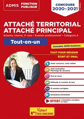 Couverture du produit · Concours Attaché territorial - Catégorie A - Tout-en-un: Concours externe, interne, 3e voie et examen professionnel 2020-2021