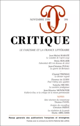 Couverture du produit · Revue Critique, numéro 594 : Le Fascisme et la France littéraire