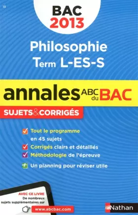 Couverture du produit · Philosophie Tle L-ES-S : Sujets & corrigés
