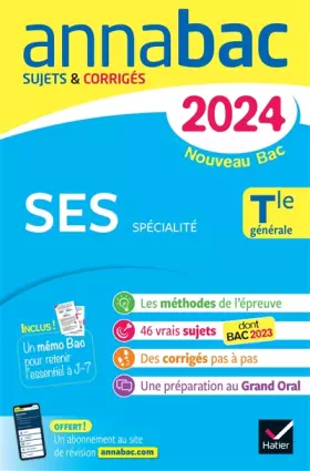 Couverture du produit · Annales du bac Annabac 2024 SES Tle générale (spécialité): sujets corrigés nouveau Bac