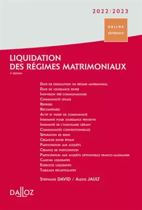 Couverture du produit · Liquidation des régimes matrimoniaux 2022/2023. 5e éd.