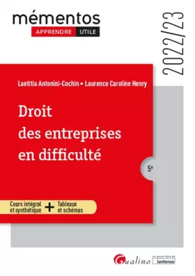 Couverture du produit · Droit des entreprises en difficulté: Un cours clair, structuré et accessible pour l'étudiant (2022-2023)