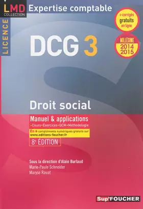 Couverture du produit · DCG 3 - Droit social - Manuel et applications - 8e édition - Millésime 2014-2015