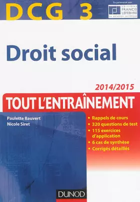 Couverture du produit · DCG 3 - Droit social 2014/2015 - 7e éd - Tout l'Entraînement