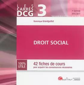 Couverture du produit · DCG 3 Droit social : 42 fiches de cours pour acquérir les connaissances nécessaires