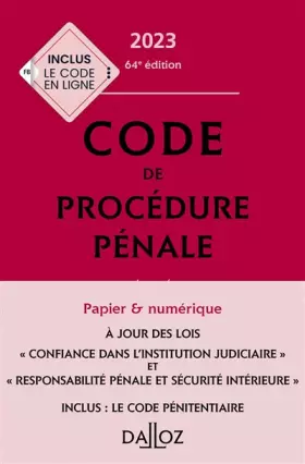 Couverture du produit · Code de procédure pénale 2023 64ed annoté - Inclus le code pénitentiaire