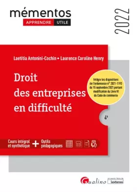 Couverture du produit · Droit des entreprises en difficulté: Intègre les dispositions de l'ordonnance n° 2021-1193 du 15 septembre 2021 portant modific